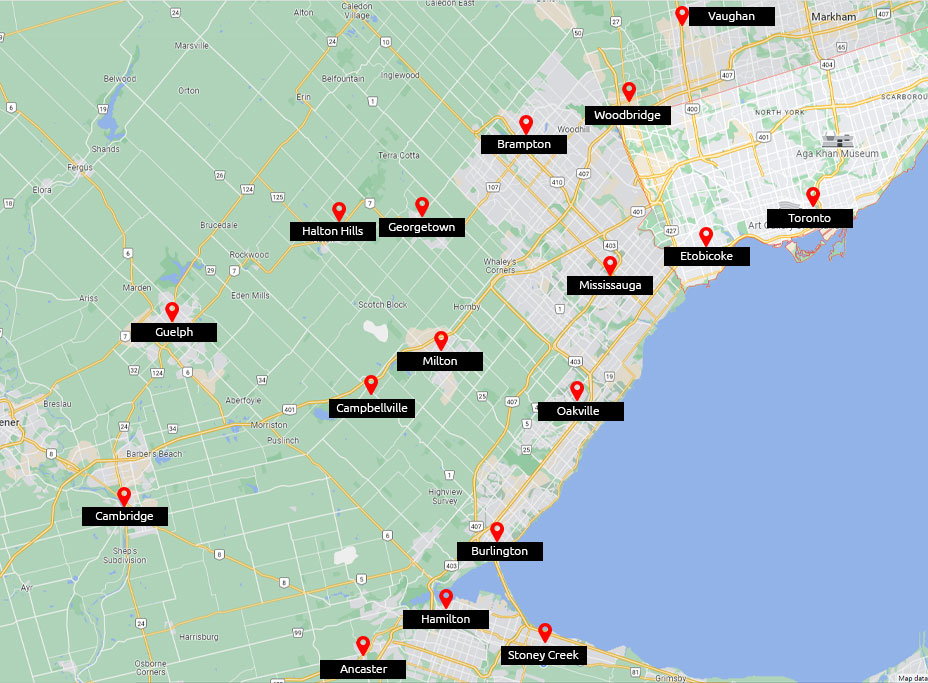 Map Locations for roof repairing services or we serve this area